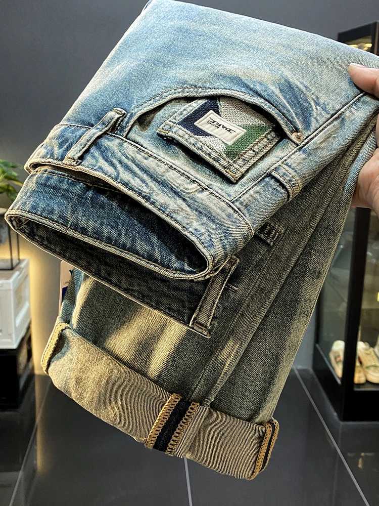 New Trendy Brand Minimalist Basic Versatile Scratch Jeans For Men Loose Retro Blue Tapered Washed Casual Hair Small Leg Pants X250220