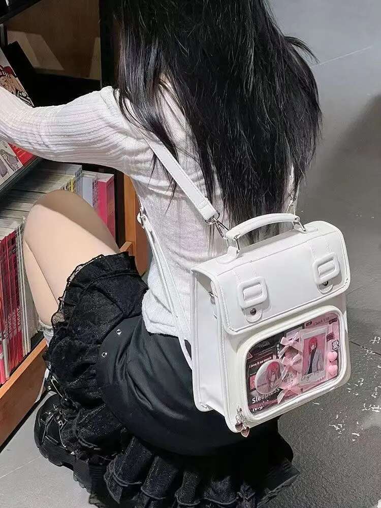 Sweet Cute Campus Transparent Itabag Fashionable Black Backpack Schoolbag Commute Shoulder Women's Bag