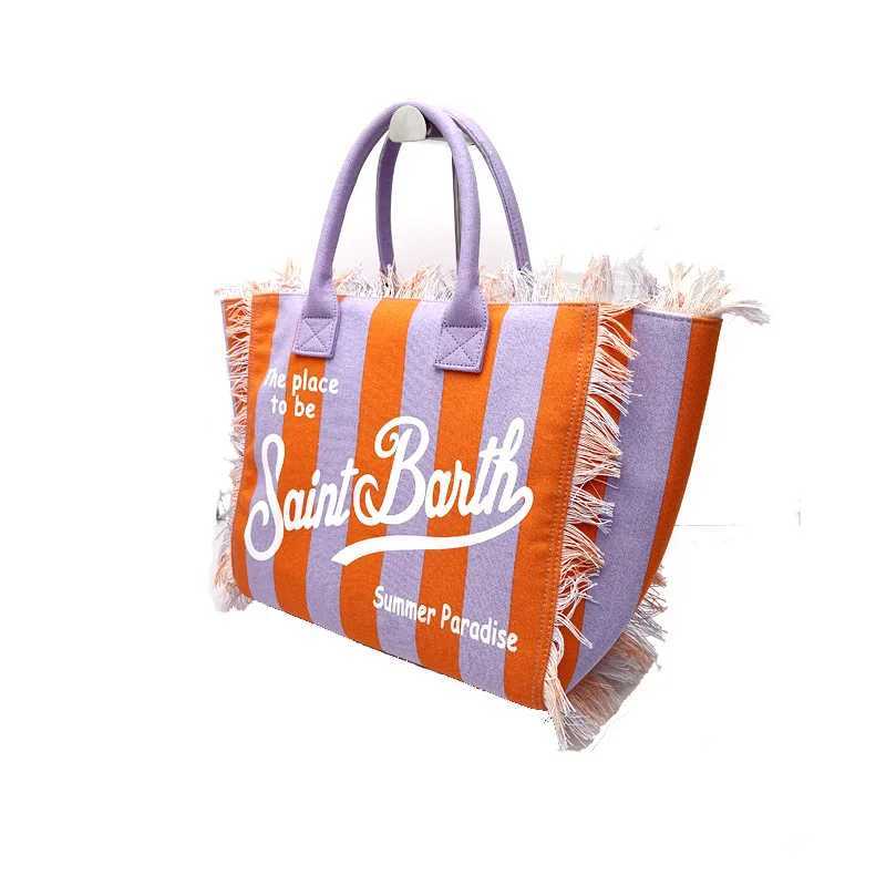 SAINT BARTH2024 New Commuter Practical New womens high-capacity leisure tourism canvas striped handmade tassel handbag tote bag Z250219