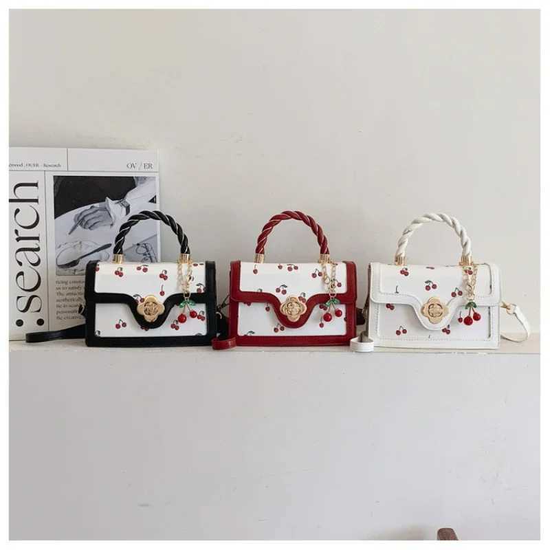 The new mini pu bag female new spring and summer tide versatile crossbody bag sense of fashion handbag cherry print satchel Y250218