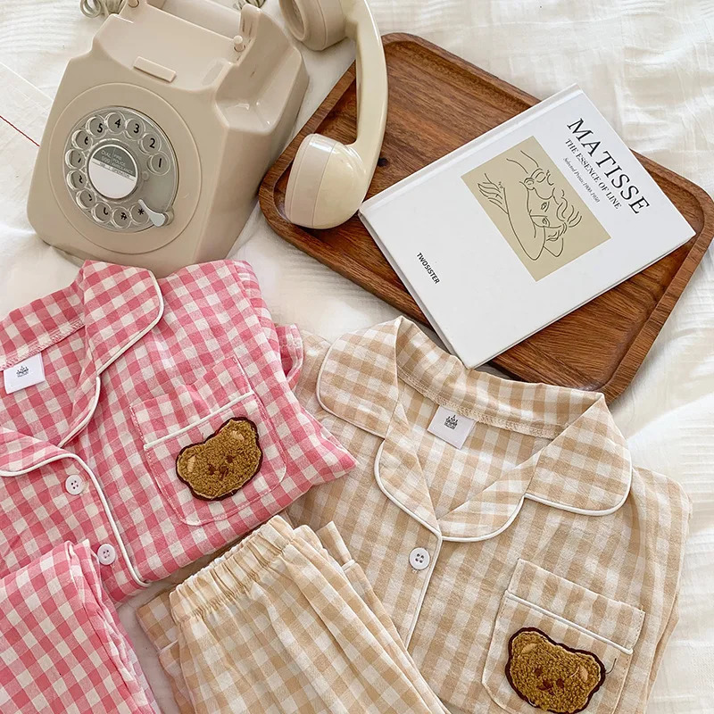 Autumn Kids Clothes Cotton Girls Pajamsa Long Sleeve Boys Bear Sleepsuit Korean Casual Children Pajamas for Kids Sleepwear 250220