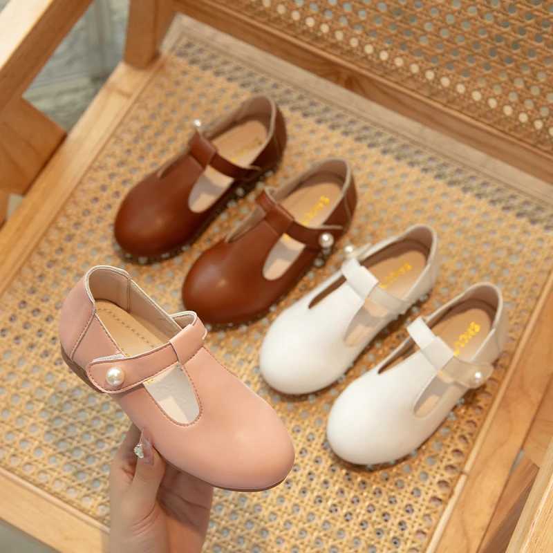 Kids Princess Shoes Solid Color Versatile Girls Leather Shoes T-strap 2024 New Children Flats Shoes Fashion Temperament X250220