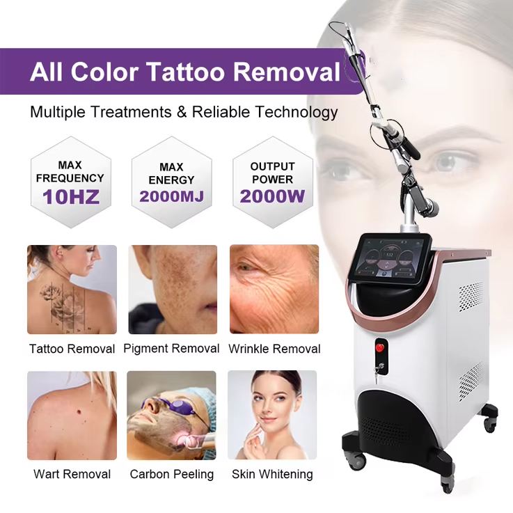 Professional 2000W Super Picosecond Laser Tattoo Removal Machine Non-surgical Skin Whitening Picolaser Carbon Peel Freckle Acne Mole Removal Beauty Ma