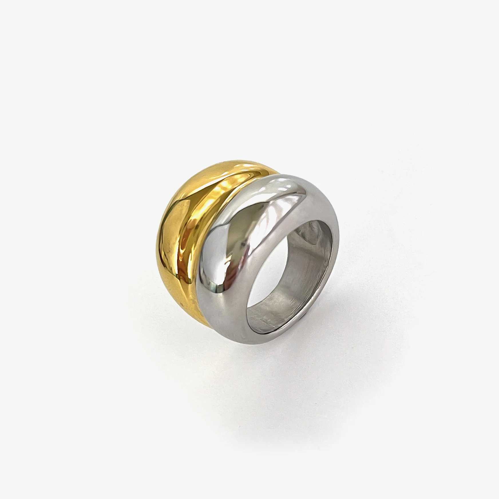 Perisbox Trendy 18K Pvd Gold Silver Plated Two-tone Chunky De Rings for Wen Men Stainless Steel Double Layer Wide Ring Punk X250220