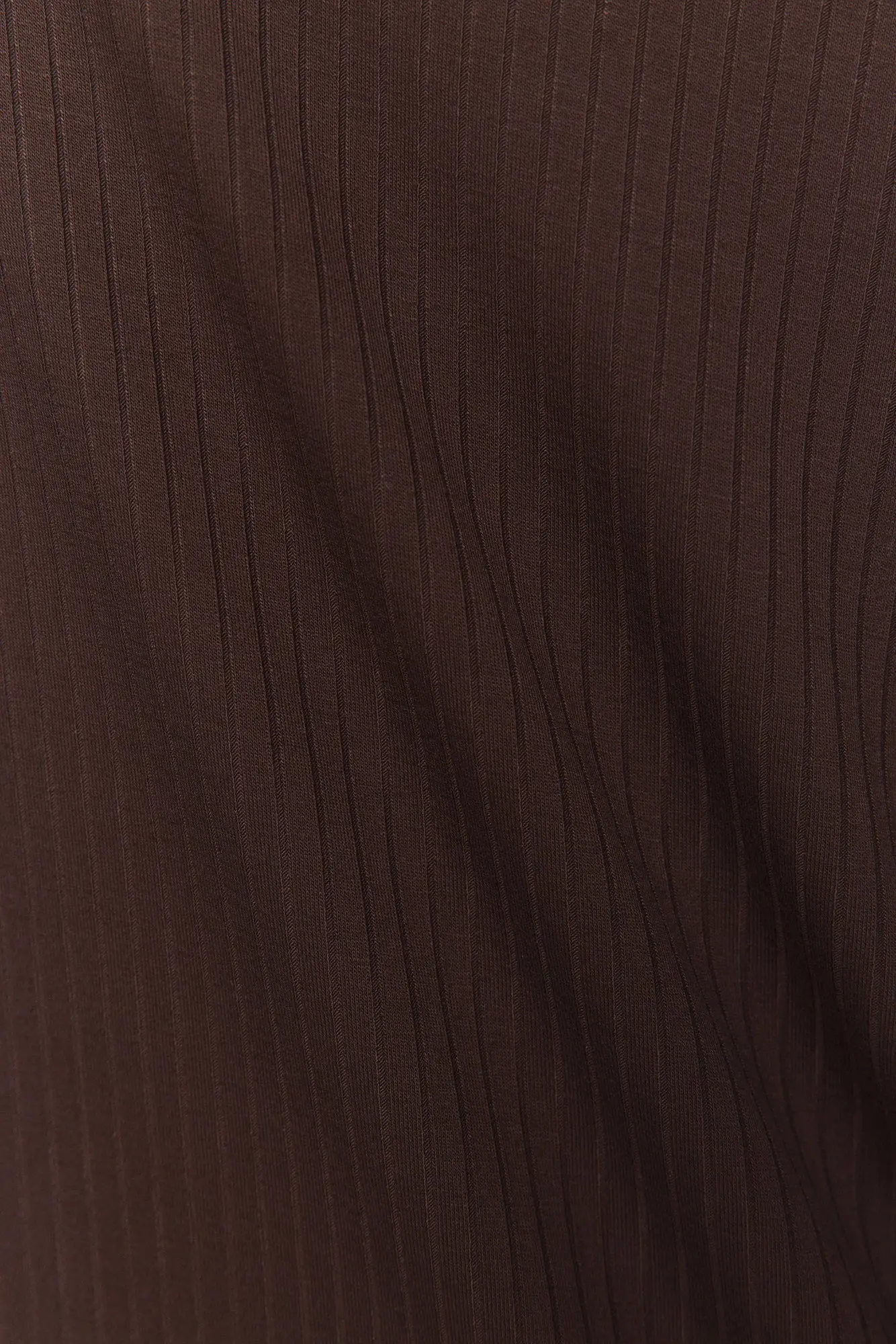 Stylish Ribbed Stretch Fabric Dark Brown High collar Sweater Top with asymmetrical shoulder opening