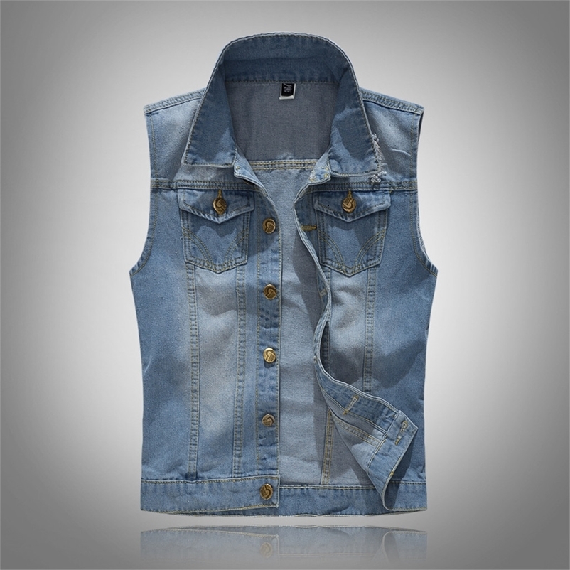 Coat Men Fashion Denim Vest Lapel Single Breasted Auutmn Overcoat Cowboy Jacket In Shoulder Blouse Male Clothing 250219
