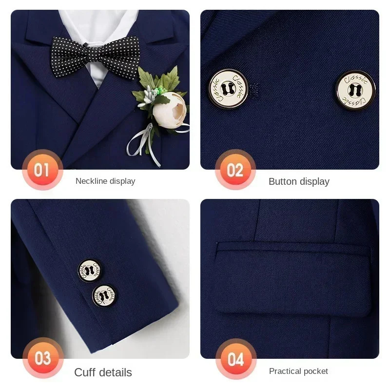 Boys Wedding Suits Fashion Double Breasted Black Formal Child Piano Performance Outfits 2-12 Y Toddler Birthday Party Blazer Set 250219