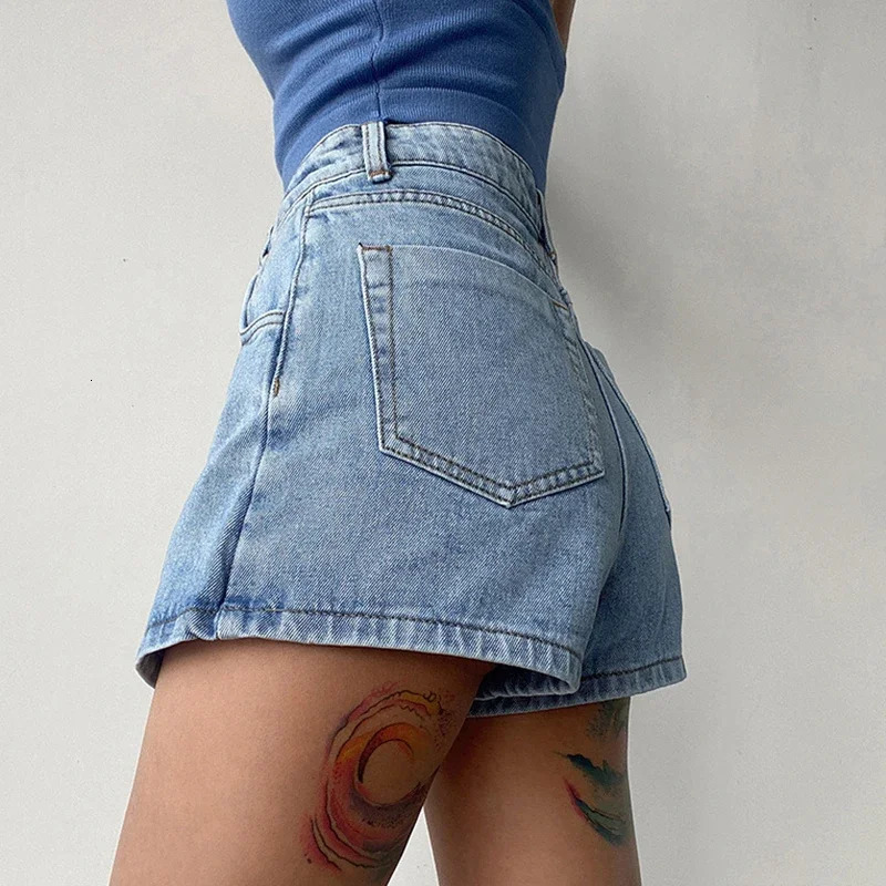 Fashion ALine Denim Shorts for Women Summer High Waist Skirt Pants Woman Slim Streetwear Jeans Blue Shorts Female 250214