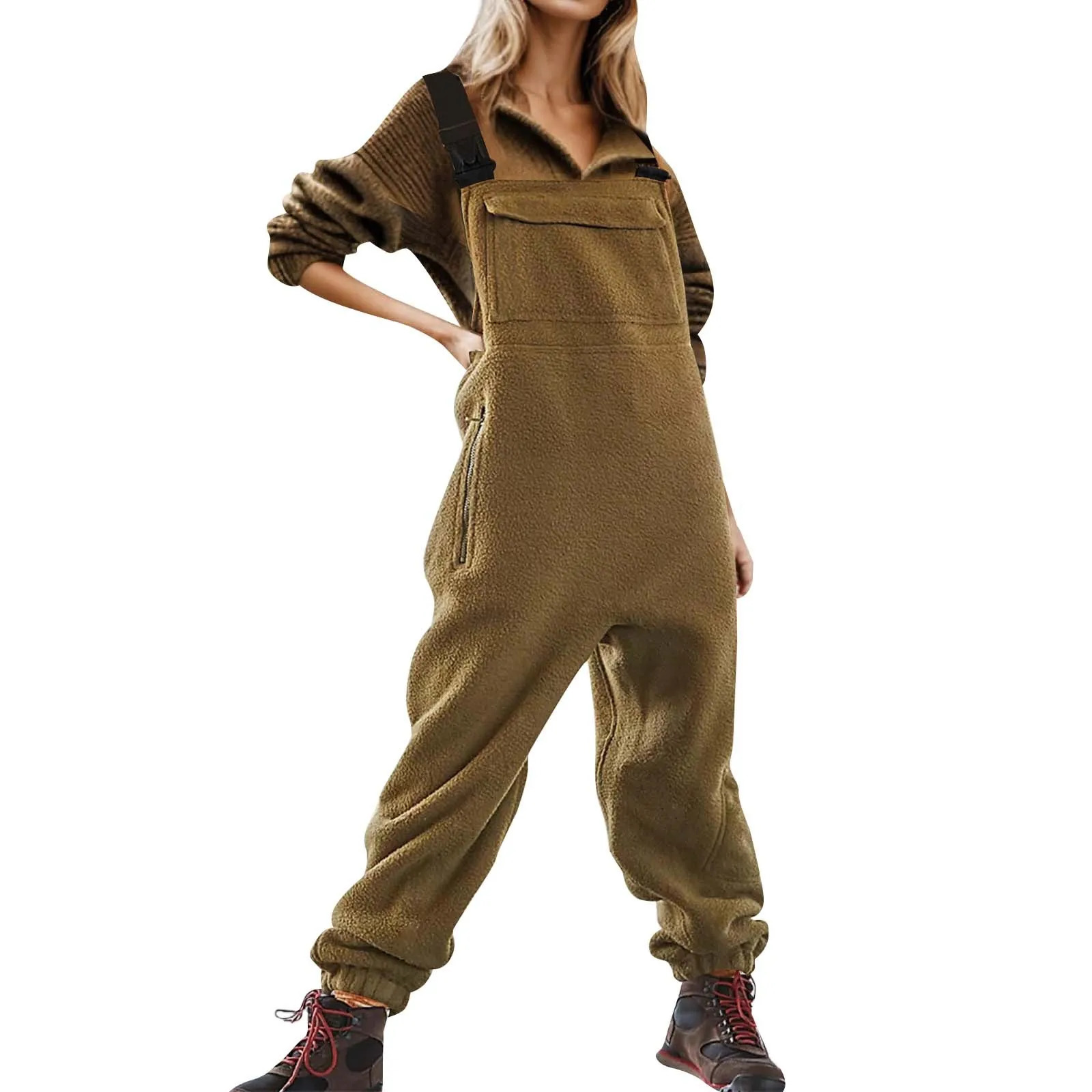 Womens wool coat one-piece bib jumpsuit with adjustable straps for warmth winter camouflage ski pants 250220