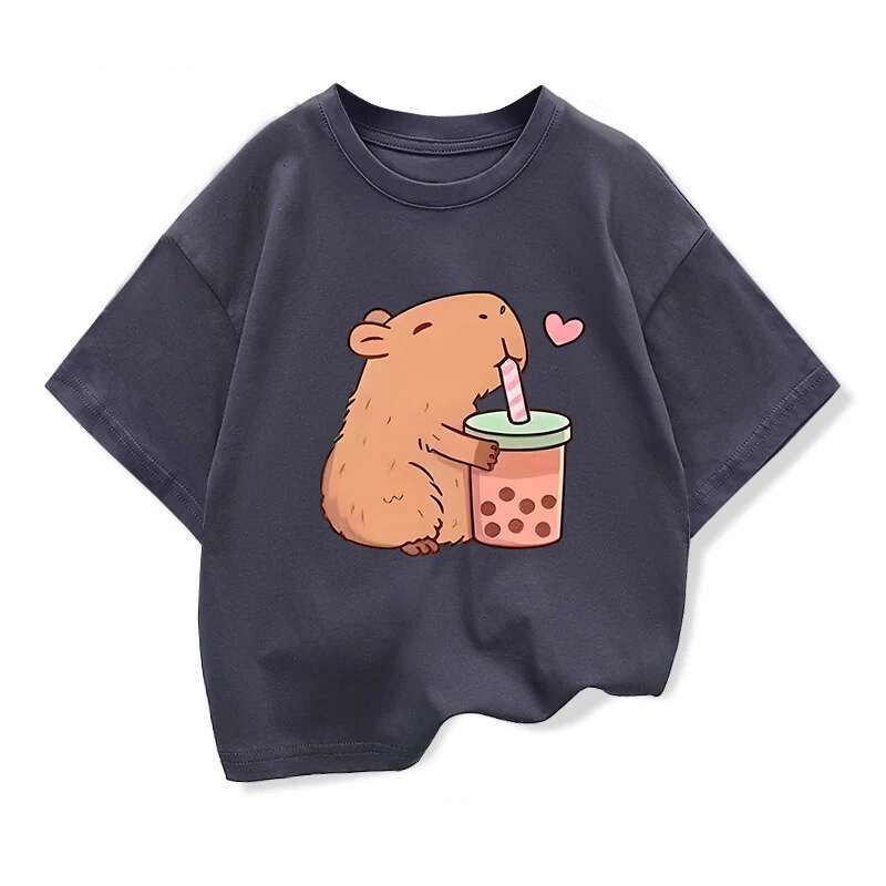 Capybara kids clothing t-shirts summer printed cartoon fashion short sleeves girls t-shirt popular design kids t-shirts round neck