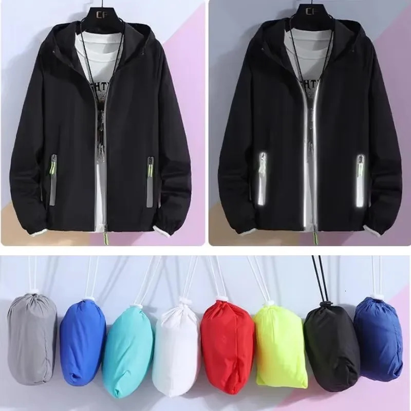 S-7XL Sun-Protective Men Women Lightweight Cycling Skin Windbreaker Reflective Camping Hiking Fishing Running Couples Jacket 250219