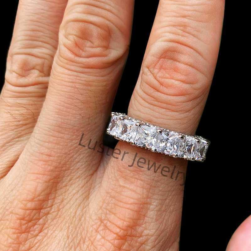 Luster Jewellery D White Engagement 925 Sterling Silver Eternity Men Ring Moissanite Diamond