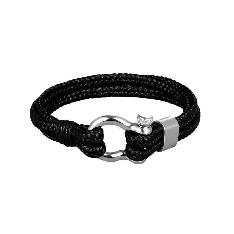 Charm Bracelets Bracelet mens leather woven titanium steel bracelet horseshoe buckle stainless steel jewelry bracelet H25220
