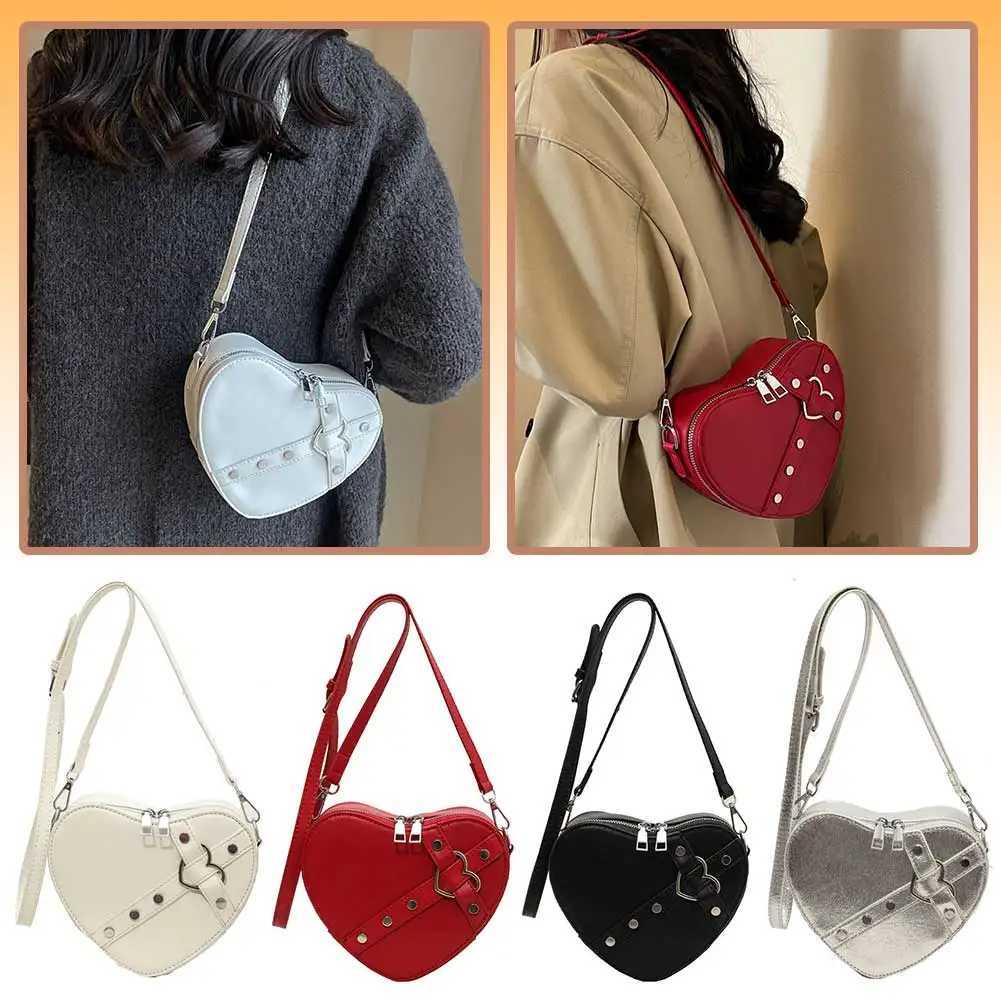 Womens heart-shaped hanging bag PU leather careful bag solid color adjustable shoulder strap womens outdoor bag Y250218