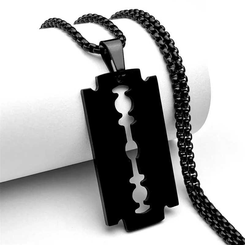 Gothic Blade Razor Pendant Necklaces Men Stainl Steel Black Goth Man Chain Necklace Grunge y2k Jewelry collier homme N423S01XJ250219