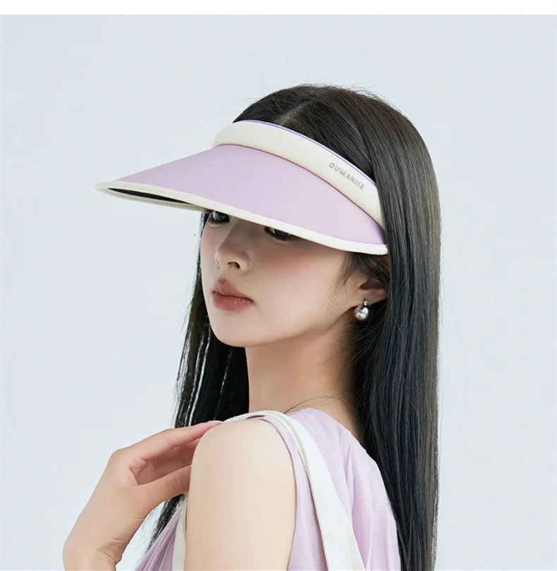 Color Blocking Ice Silk Hairband Hollow Top Hat Korean Fashion Shading Sunscreen Hat Student Sun Hat Outdoor Mountain Climbing 250219