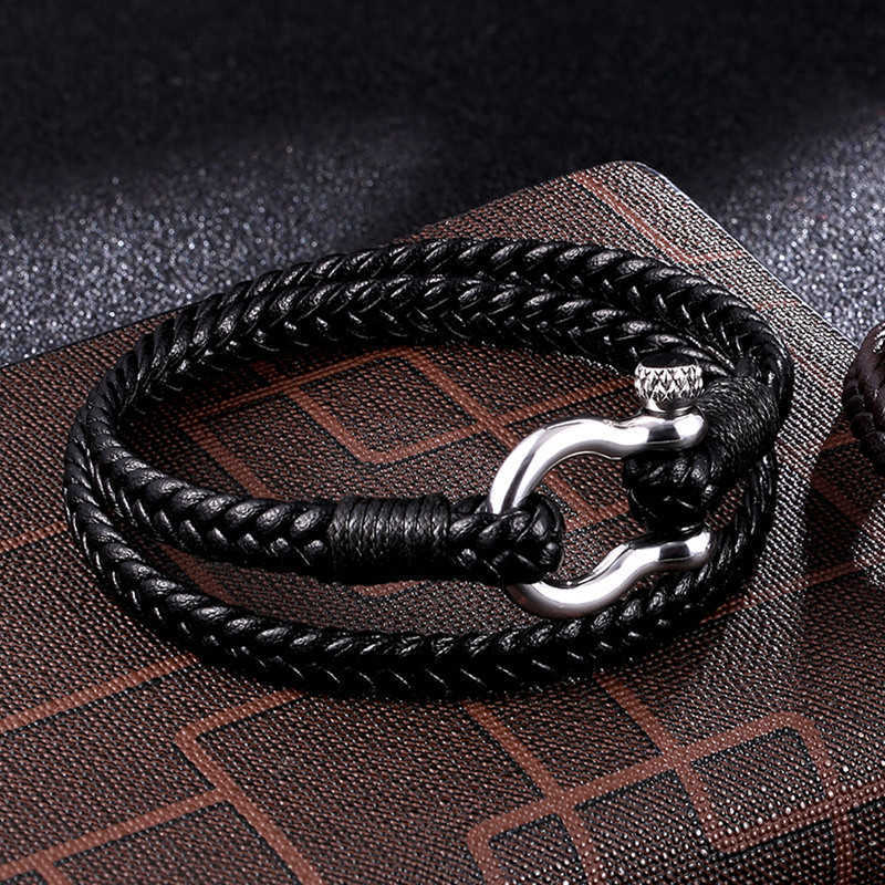 Charm Bracelets New navy anchor Bracelet leather horseshoe buckle woven leather bracelet Jewelry Bracelet H25220