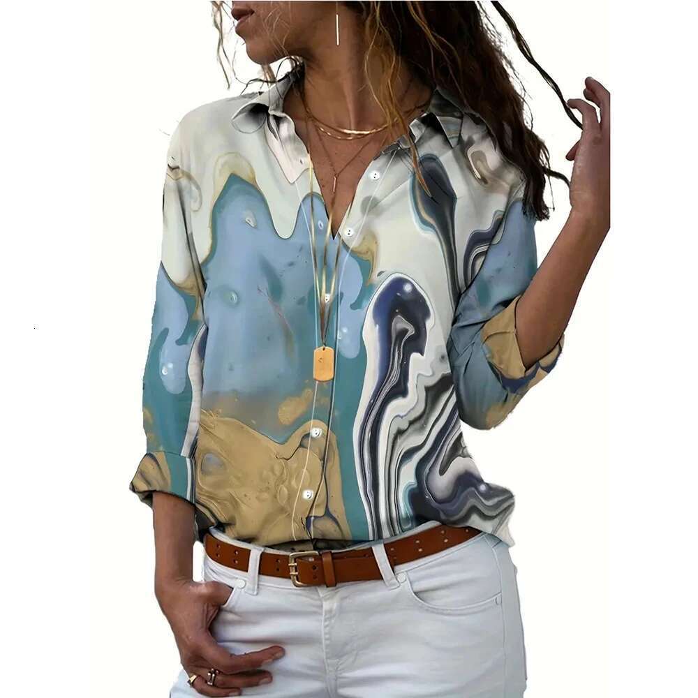 2024 Women's Suower 3D Printed Shirts Beach Vacation Spring Summer Single Breasted Tops Long Sleeve Oversized Women Clothing