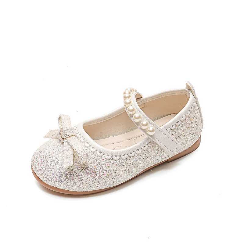 Girl Pearl Princess Shoes 2023 Spring New Childrens Fashion Rhinestone Childrens Leather Shoes Crystal Shoes Apartment Shiny and Unique X250220
