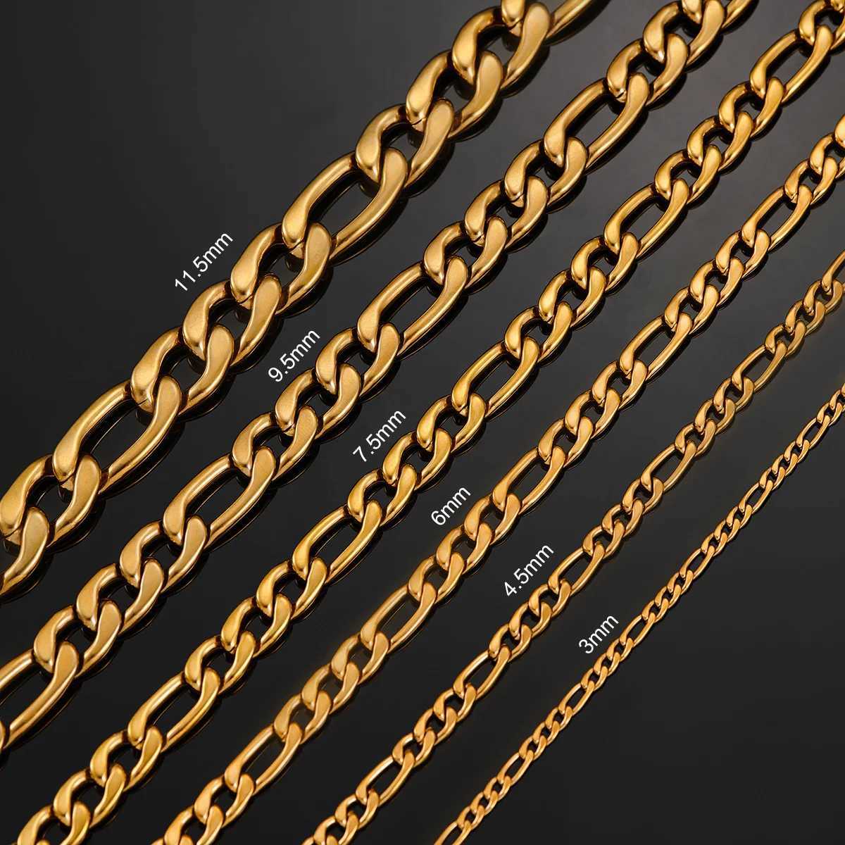 Thickn 3mm/4.5mm/6mm/7.5mm/9.5mm/11.5mm Gold Color Stainl Steel Figaro Link Classic Necklace Chain for Men Women JewelryXJ250219