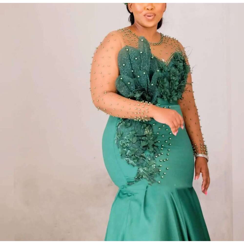 aso ebi hunter arab green mermaid mother of the bride dresses fringed res night prom party formal birthday celebrity moth