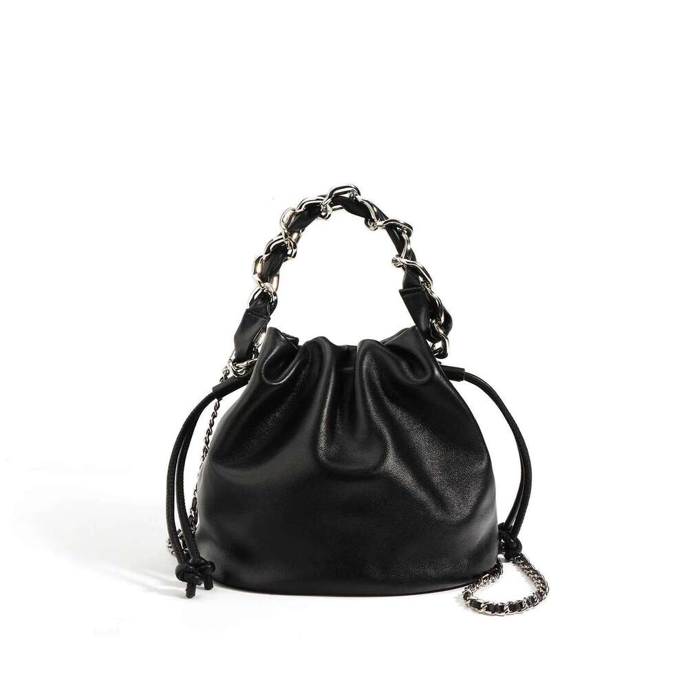 Factory Wholesale Mini Straw Crossbody Soft Leather Bucket Bags With Chain Shoulder