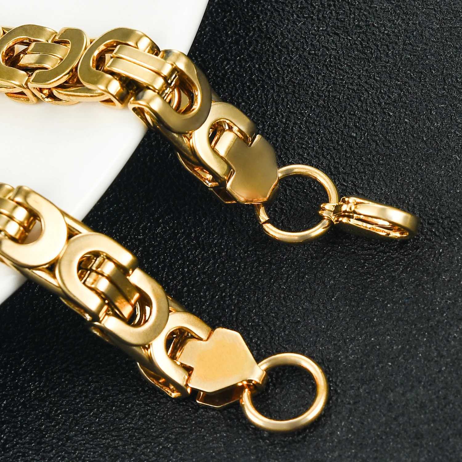 Mens Stainl Steel Geometric Flat Byzantine Hip Hop Chain Bracelet Fashion Jewelry Width 8.5mm Length 23cmXJ250219