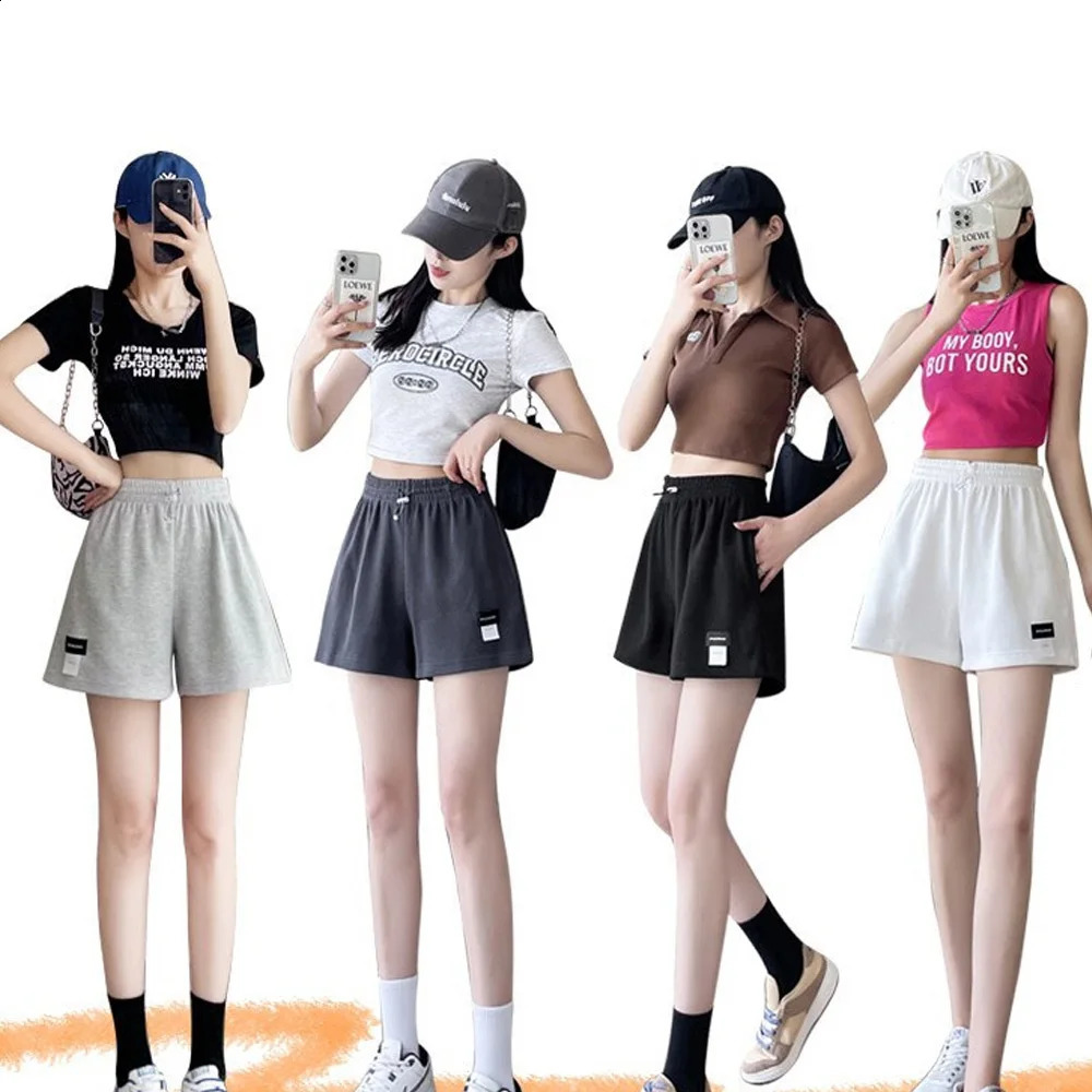 Summer Shorts Women Elasticity Letter Label High Waisted Sports Shorts Harajuku Simple Solid Colory Loose Shorts 250217