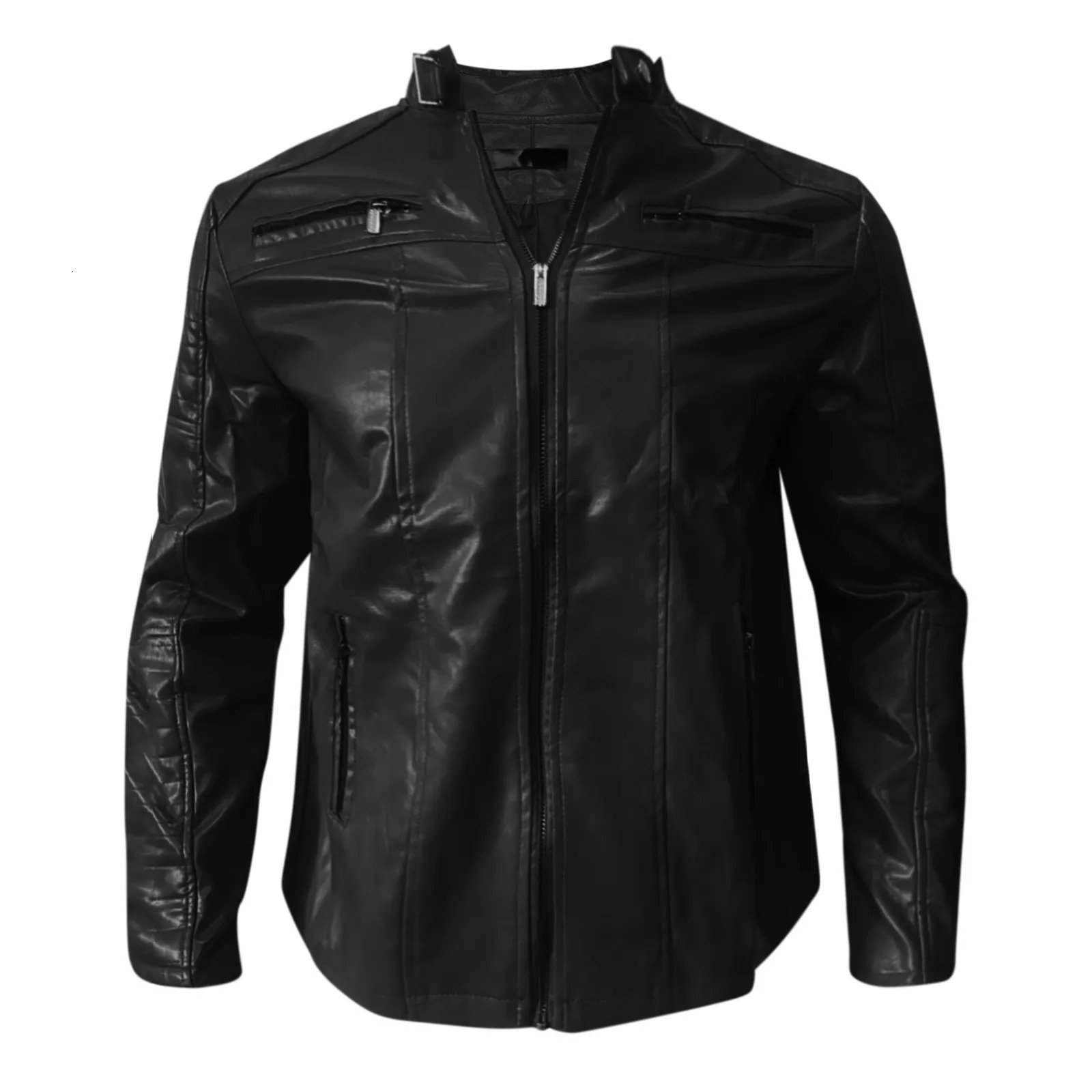 Fashion Mens Motorcycle Riding Leather Jacket Windproof Rainproof Solid Color Zipper Casual Hip Hop Varsity 250210