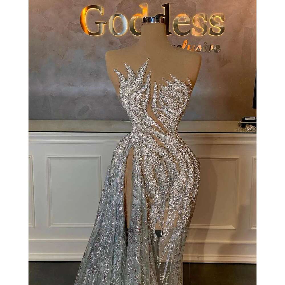 Glamorous Evening Dresses, Mermaid, Irregular Design, Lace Sequins, Side Split, Court Gown, Prom Dress, Customized