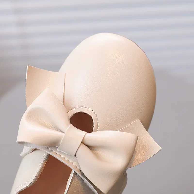 Children Leather Shoes with Bow-knot Round-toe Solid Color Soft Kids Casual Shoes Sweet Princess Girls Flats Moccasin Shoes X250220