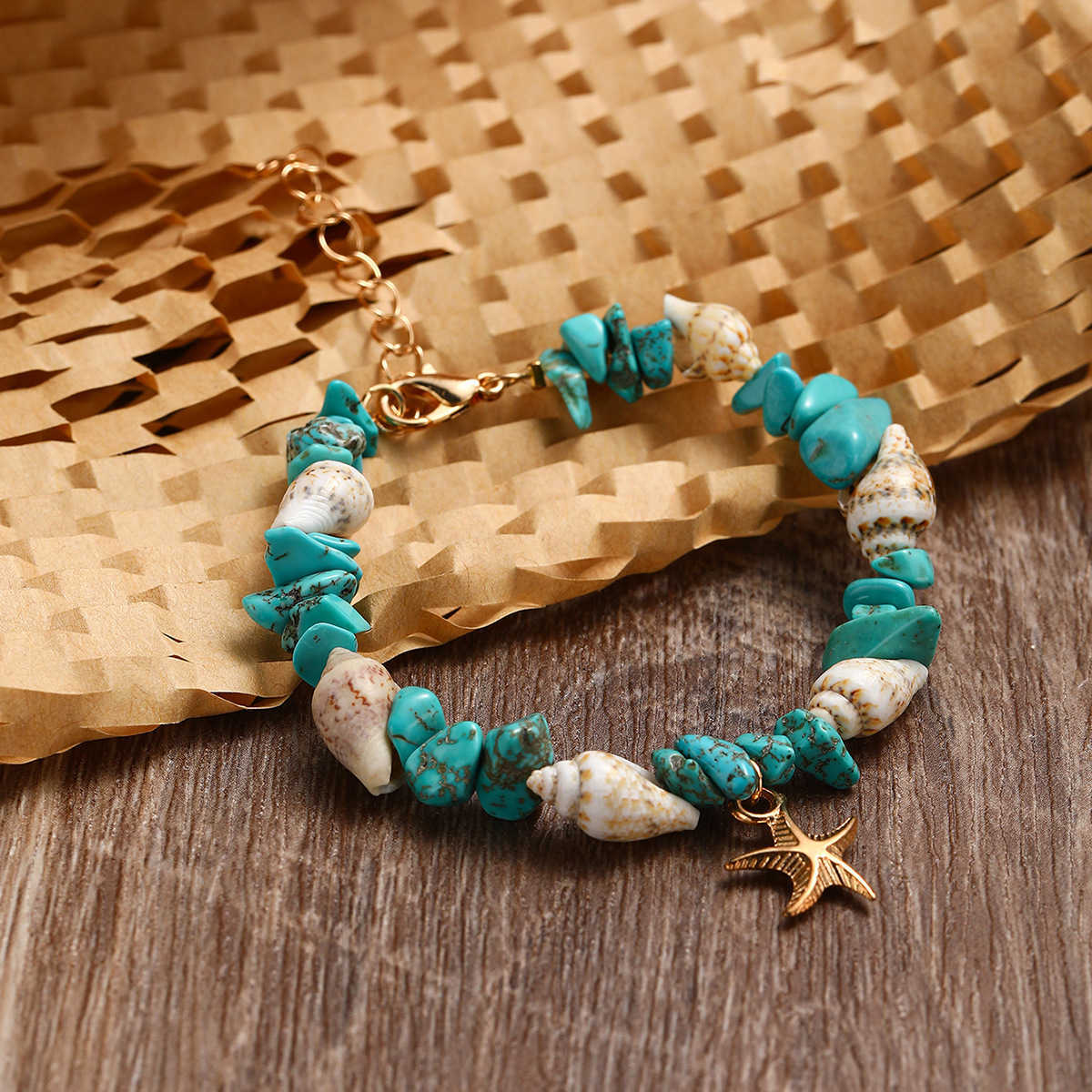 Charm Bracelets Popular Accessories Conch Rice Bead Turquoise Bracelet Beach Starfish Pendant Shell Crystal Bead Bracelet H25220