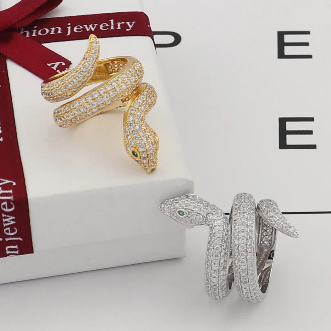 Classic Animal snake two circles full of zircon single ring Dubai European Party womens Ring 250220