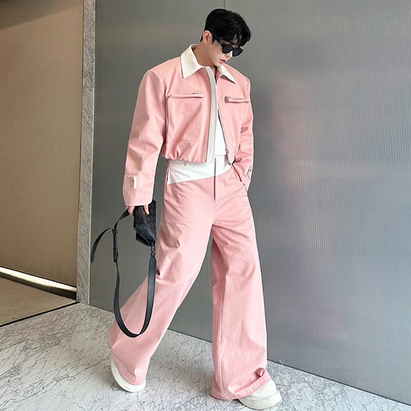 LUZHEN Original Color Contrast Neck Elegant Coat Straight Casual Pants Mens Spring Fashion Two-piece Sets LZ8407 250220