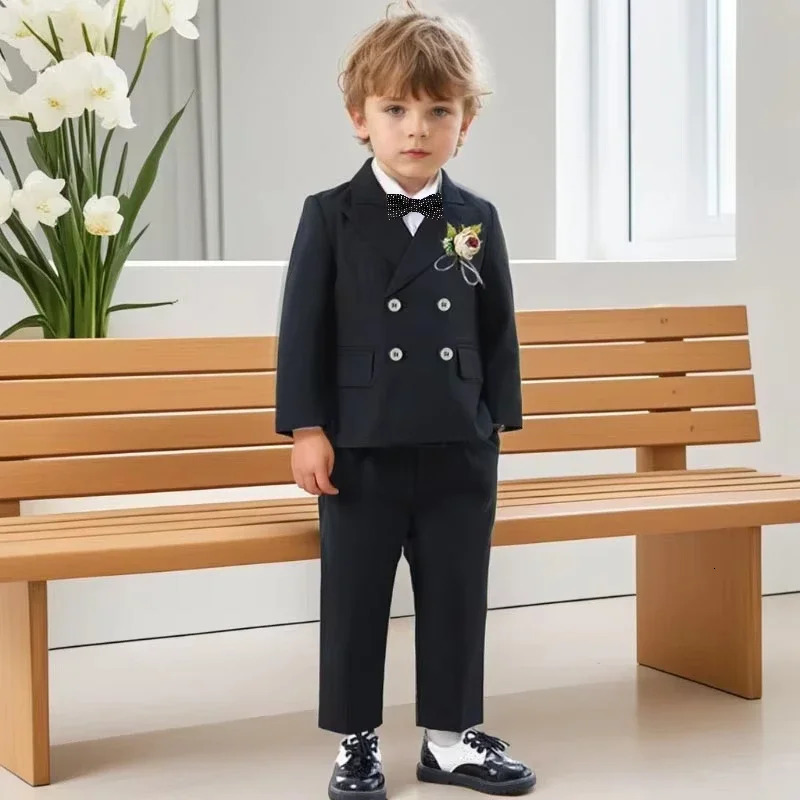 Boys Wedding Suits Fashion Double Breasted Black Formal Child Piano Performance Outfits 4 To 10Y Kids School Uniform Blazer Set 250219