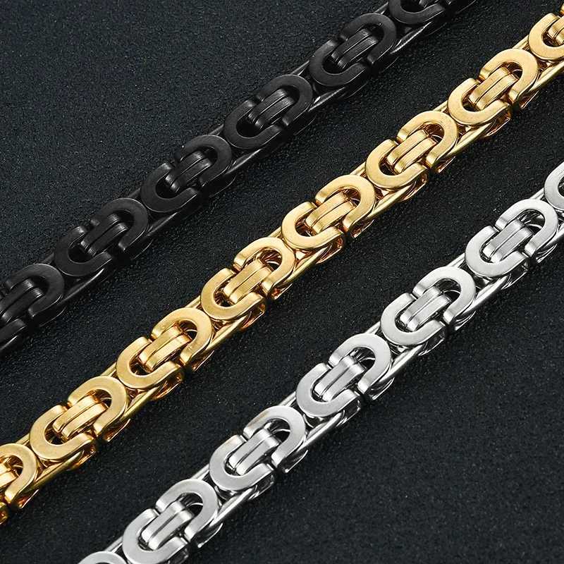 Mens Stainl Steel Geometric Flat Byzantine Hip Hop Chain Bracelet Fashion Jewelry Width 8.5mm Length 23cmXJ250219