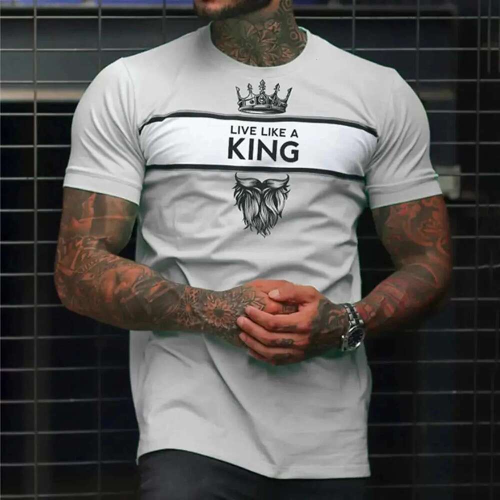 3D Printed T-shirt Letter King for Men, Harajuku Street Top, Sports Fitness, Breathable, Breathable, Men's Clothing