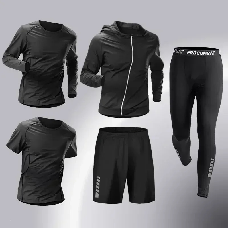 Fashion 3-5 PCS Mens Running Sportswear Set Fitness Jogging Compression Tracksuit Suit Training Sports Clothes Dry Fit Leggings 250220