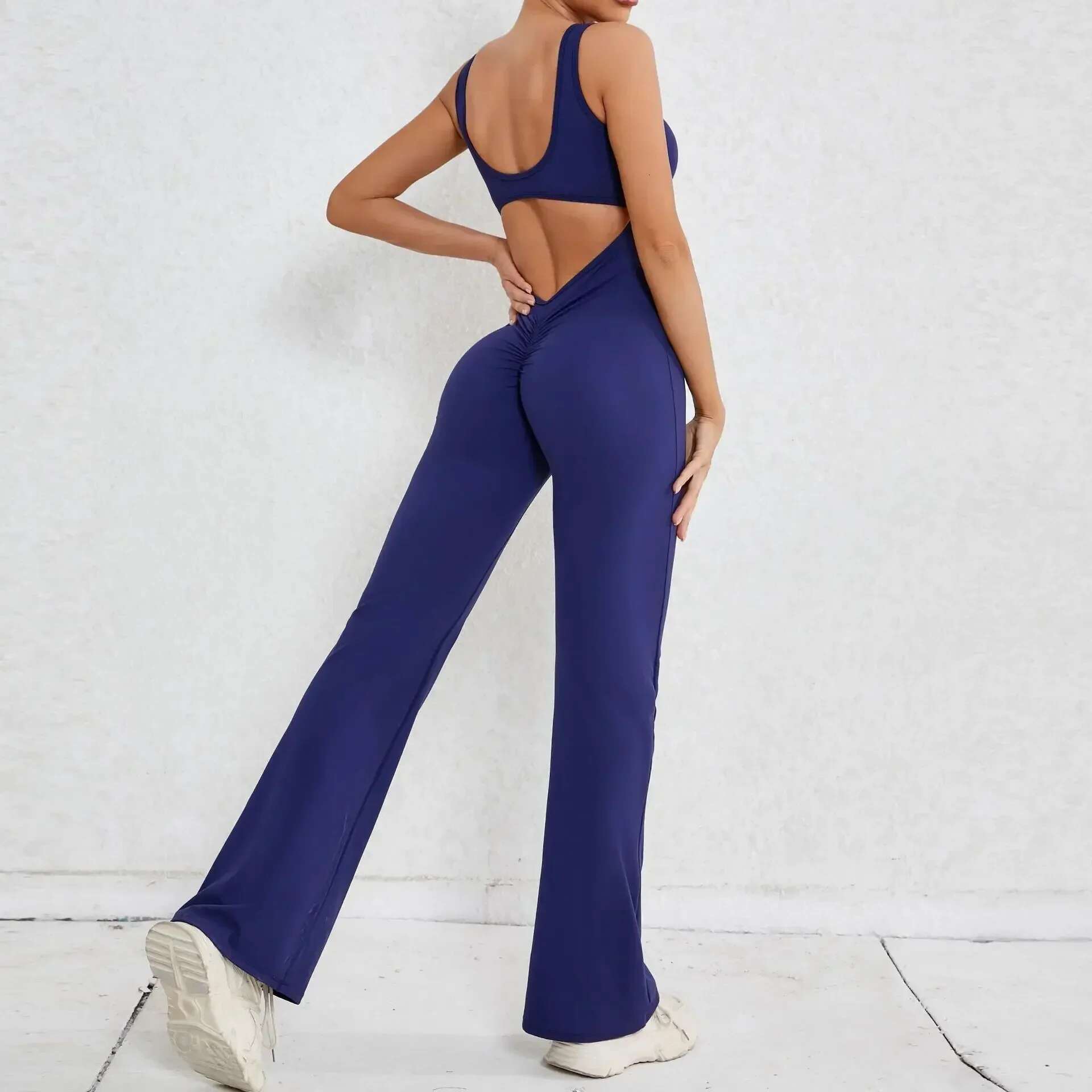Seamless Yoga Jumpsuits Sports Fiess Hollow-Out Beauty Back Hip-Lifting One-Piece Exercise Workout Gym Tracksuit For Women