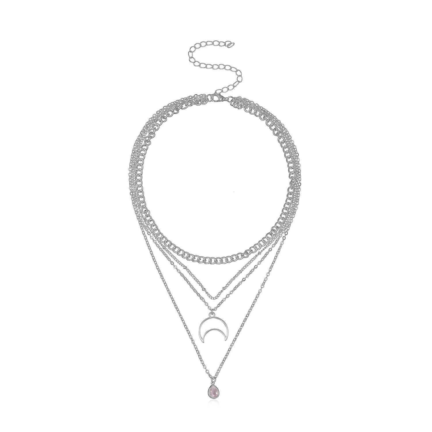 Pendant Necklaces Fashionable womens Bohemian moon multi-layered necklace simple and personalized pendant necklace H25219