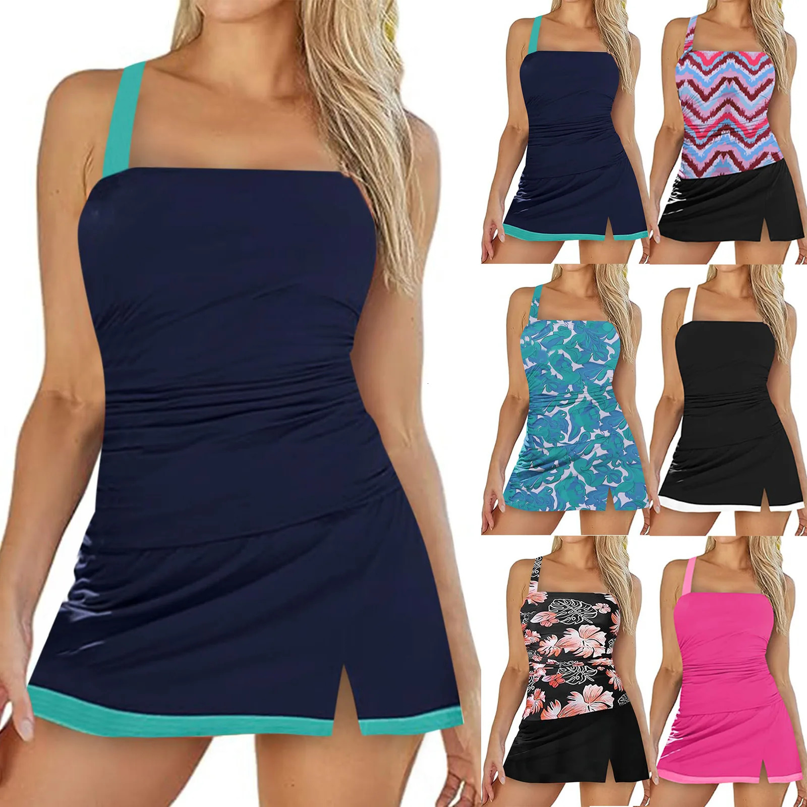Conservative Tankini Women 2 Piece Bathing Suits Vintage Printed Suspender Swimwear Skirt Summer Fashion Backless Swimsuit 250220