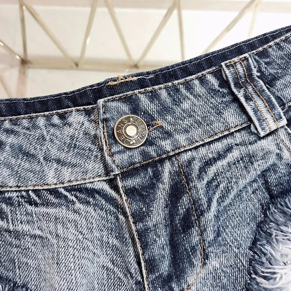 Qisin womens sexy low waist hole tassel denim shorts jeans thong shorts womens shorts 250219