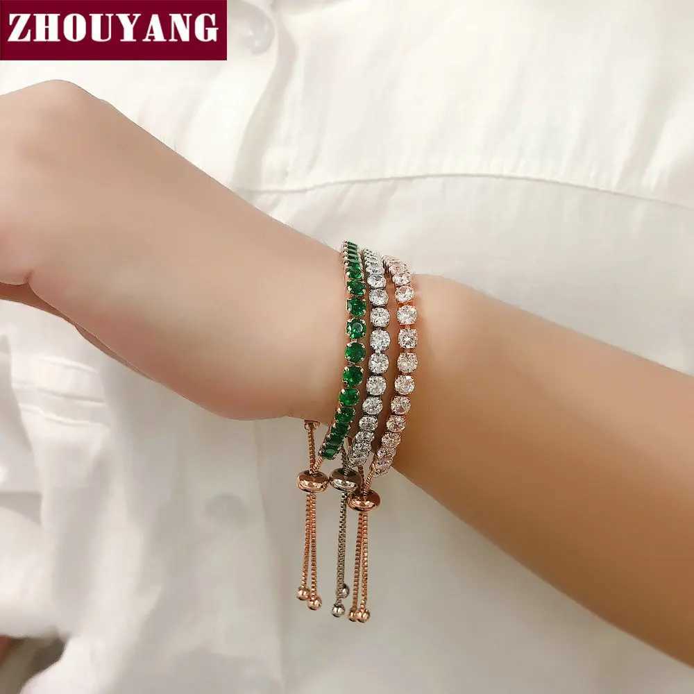 ZHOUYANG Tennis Bracelet For Women Luxury Han Adjustable 4 Cls Mosaic 4mm Zirconia Rose Gold Color Fashion Jewelry Gift H133XJ250219