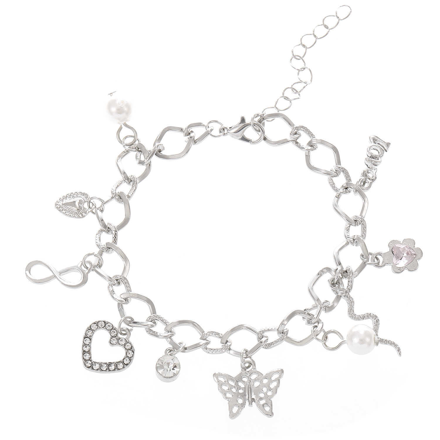 Charm Bracelets Exaggerated niche ins alloy bracelet womens fashion personality chain tassel multi-element bracelet H25220