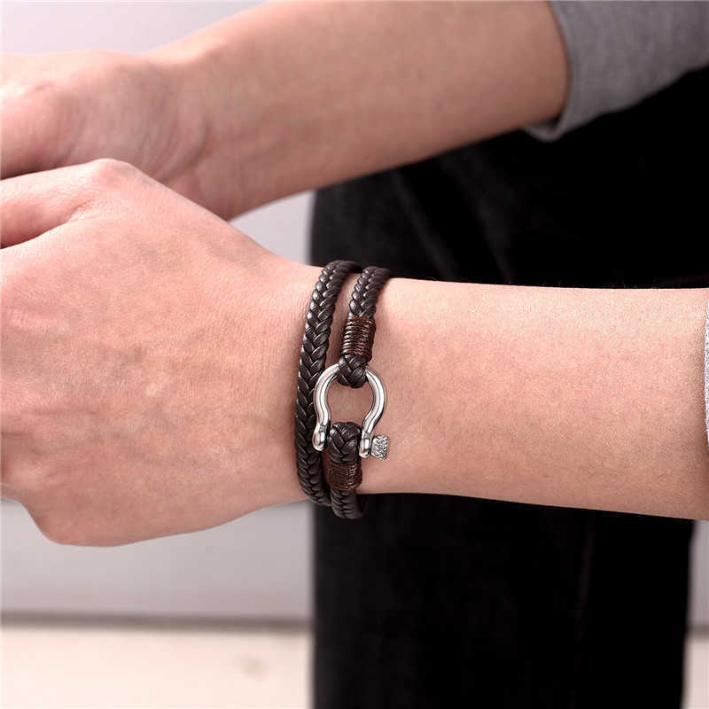 Charm Bracelets New navy anchor Bracelet leather horseshoe buckle woven leather bracelet Jewelry Bracelet H25220