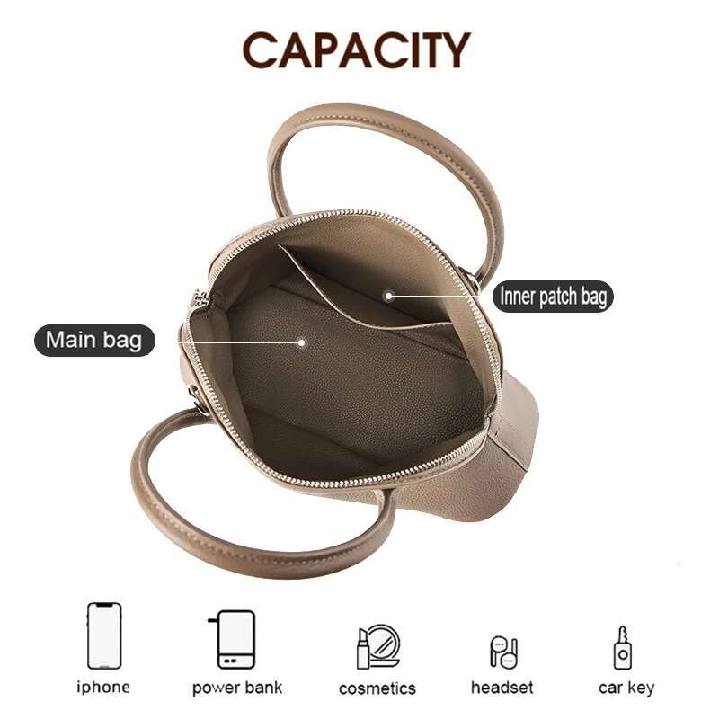 New Lady T Cowhide Shell Bag Women Fashionable Versatile Commuting Handbag Female Shoulder Crossbody Girl Messenger Packs