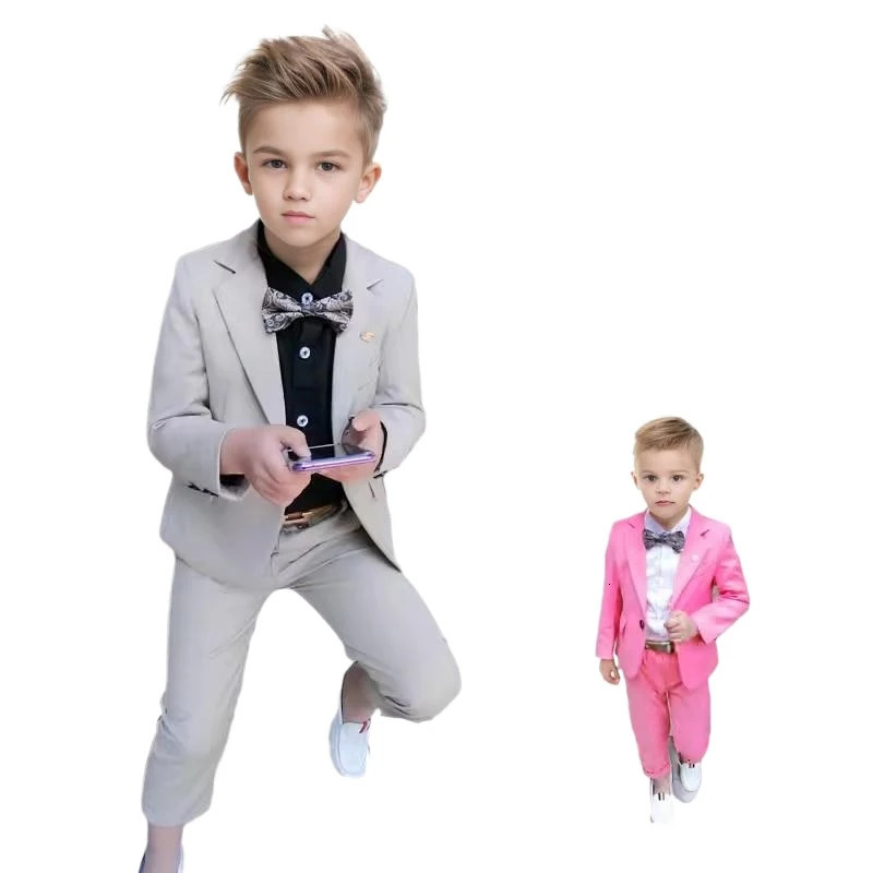 Childrens Spring Pink Dress Suits Boys Host Performance Birthday Party Pography Costume Kids Jacket Pants 2pcs Outfit 250219