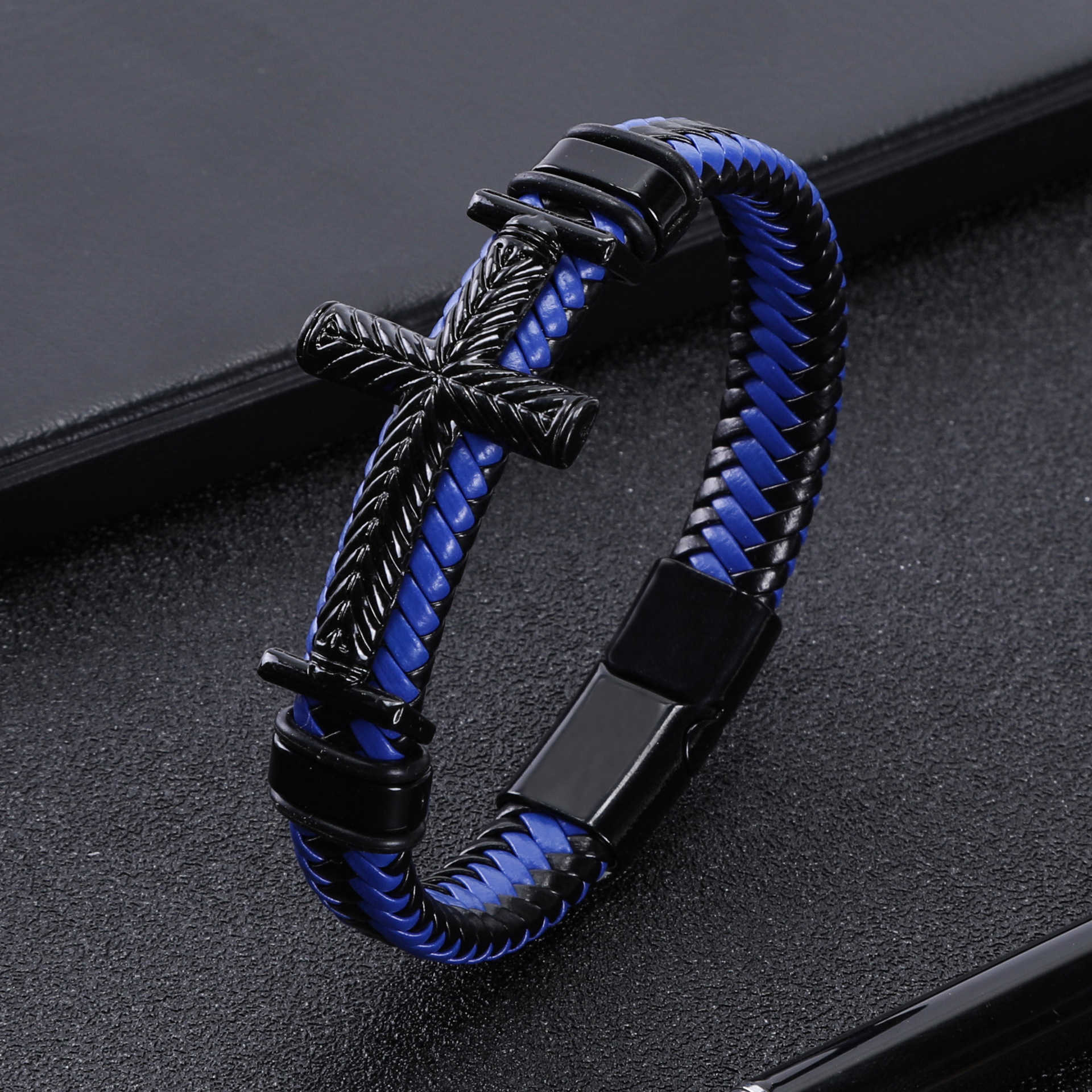 Charm Bracelets Bracelet new fashion cross mens creative bracelet woven cowhide magnetic buckle bracelet H25220