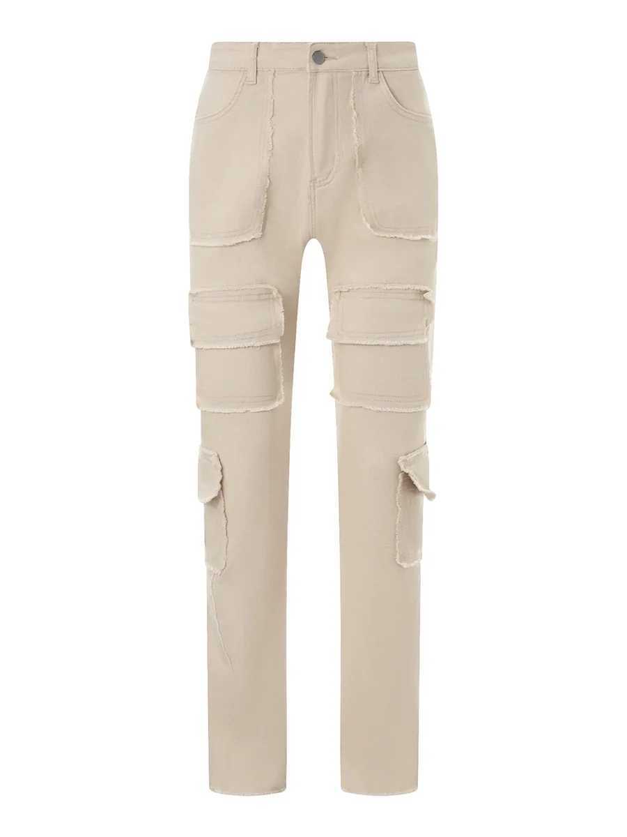 2024 Fashion Mens Casual Denim Pants Khaki Regular Fit Stacked Jeans Distressed Destroyed Straight Patch Denim Long Pants Jeans X250220