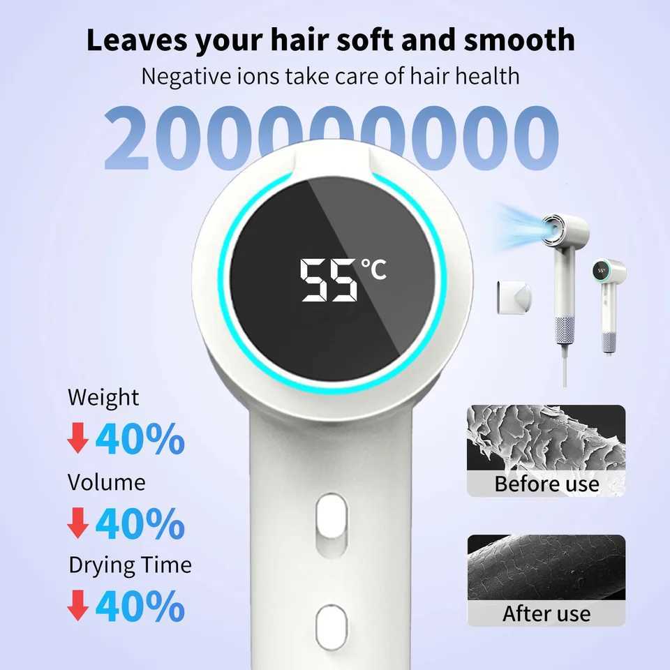 YAWEEN Negative Ion 0000RPM High-Speed Hair Dryer Professional Hair Dryer Low Noise LED Light Temperature Display Fast Drying W250220